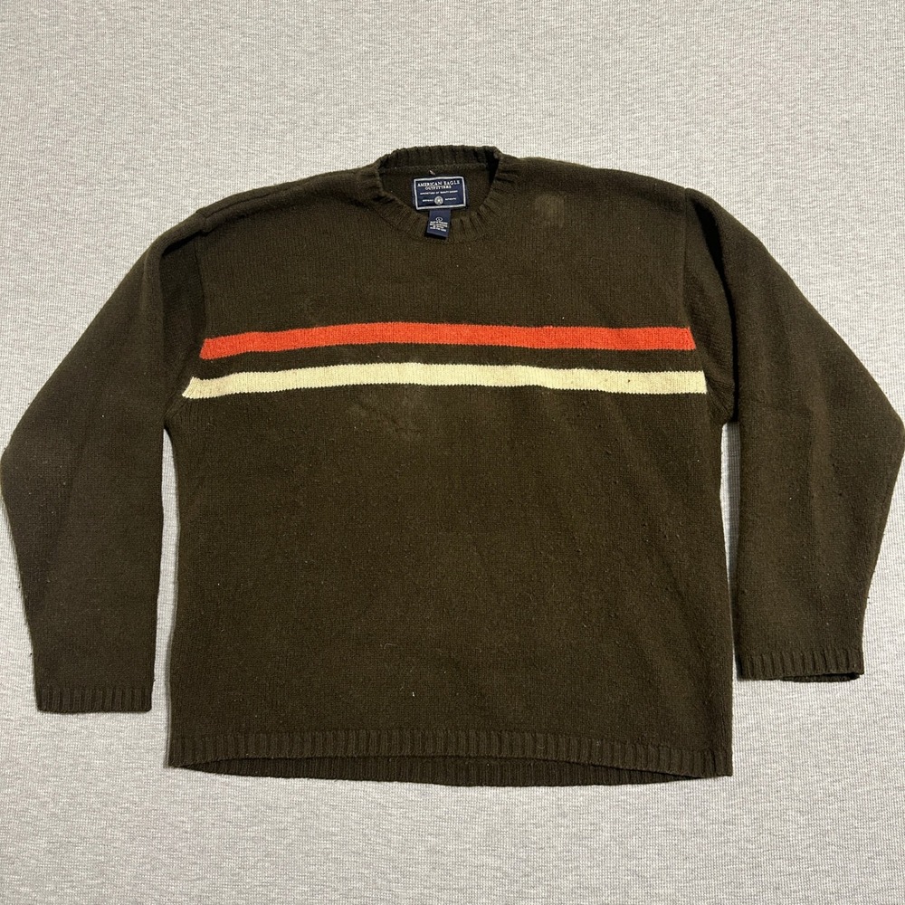 American Eagle Outfitters Striped Wool Crewneck Sweater Brown Mens Size Large